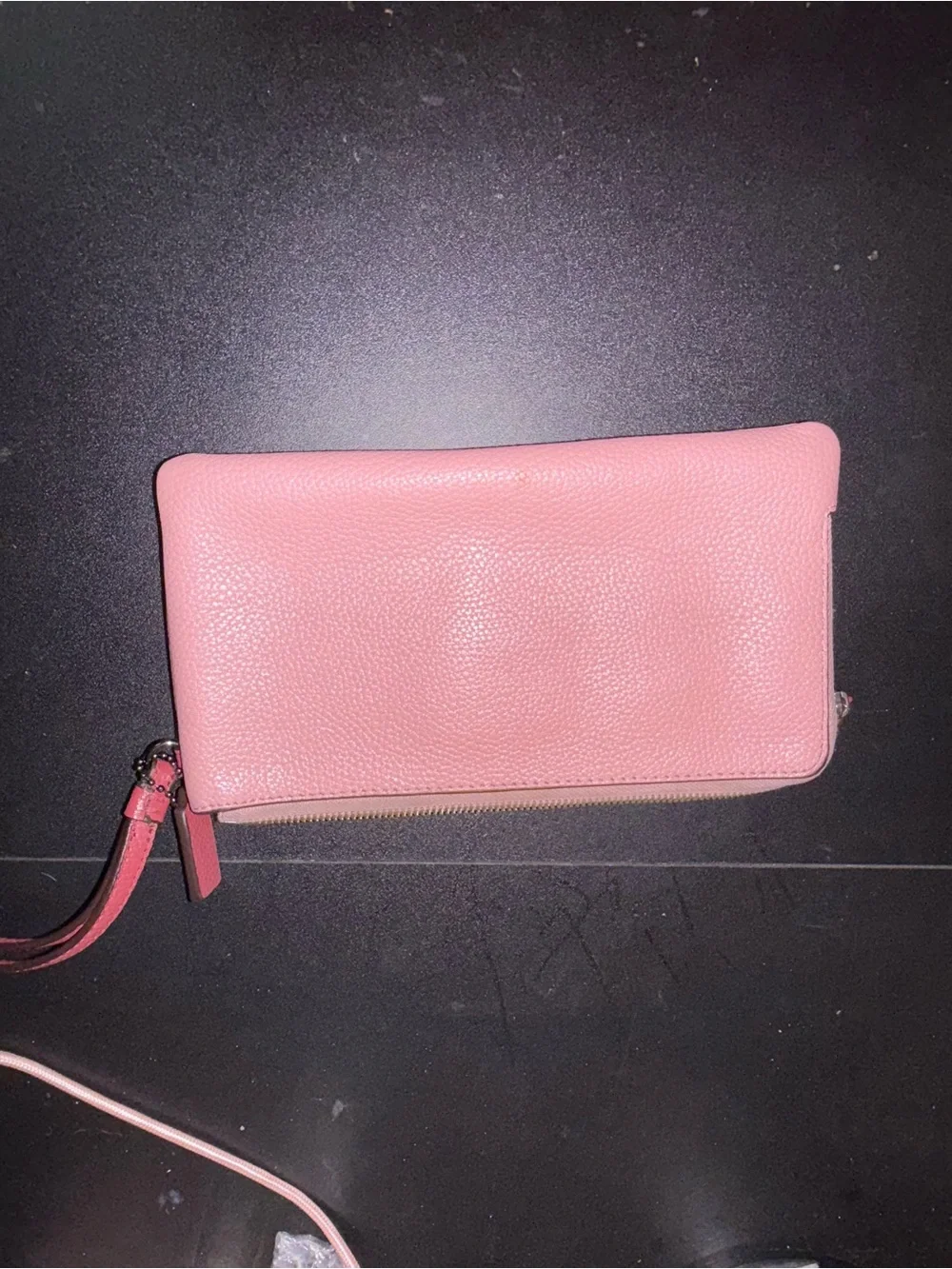 Coach Pebbled Leather Wristlet Clutch - Coral Pink